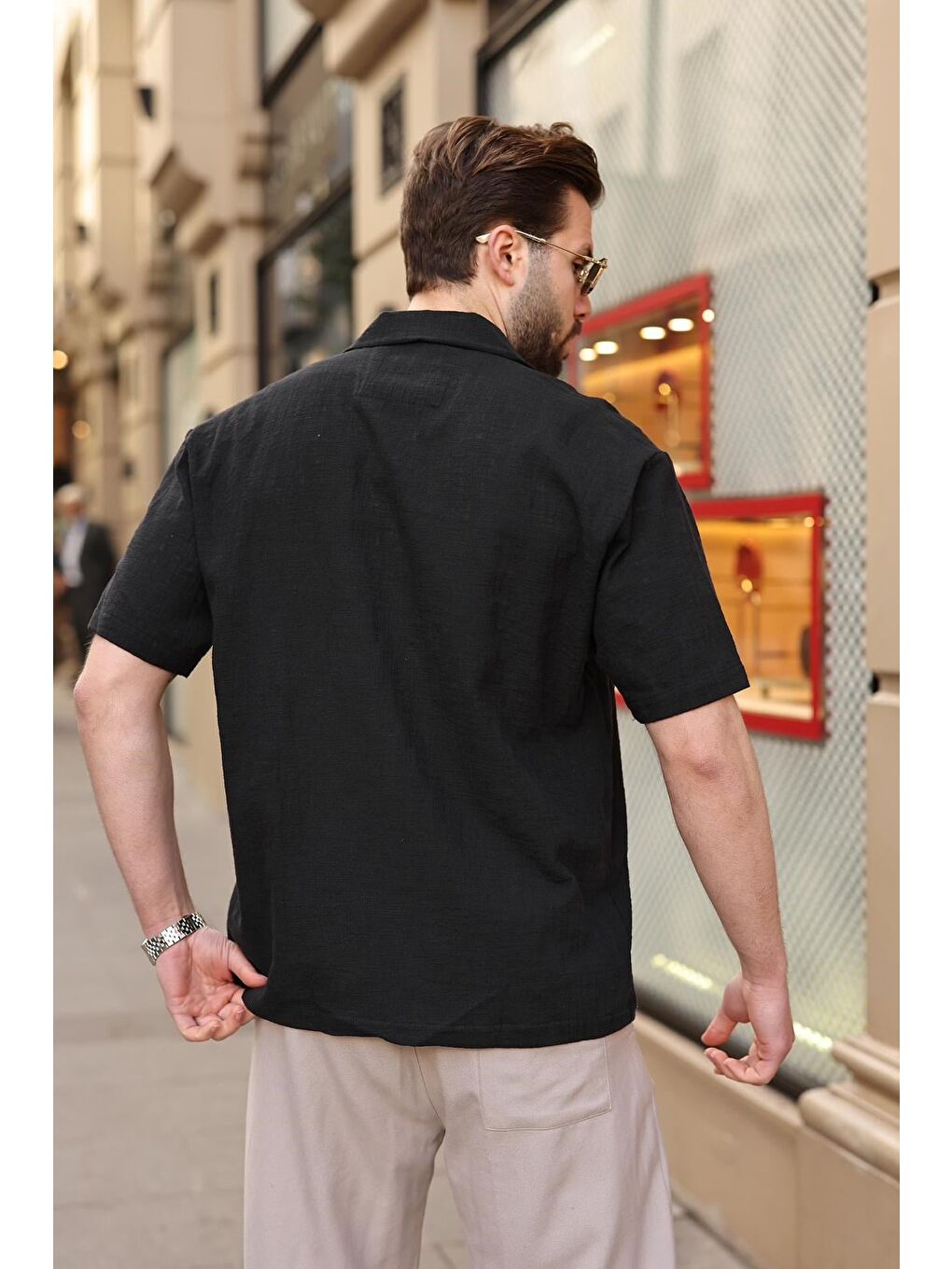 Siyah %100 Pamuklu Rahat Kesim Erkek Gömlek E6773-2