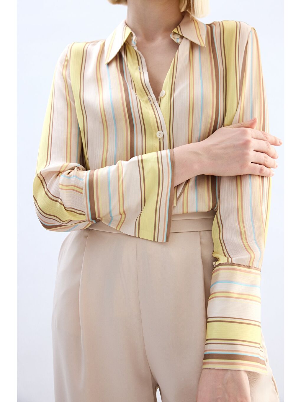 Renkli Çizgili Gömlek - Sarı-6