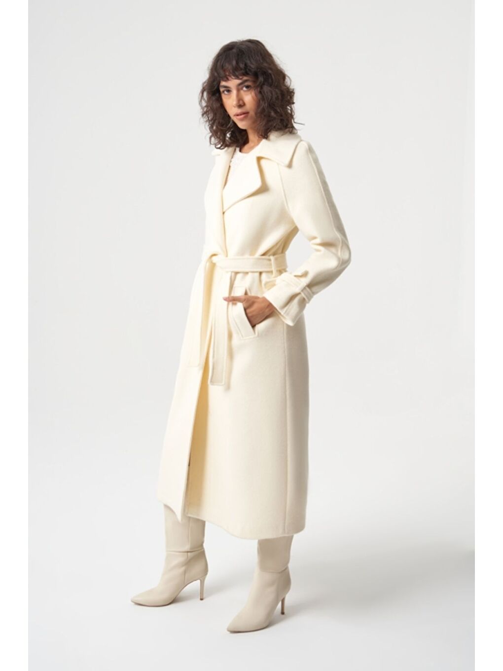 MZL Ekru Uzun Premium Kaşe Kaban-1