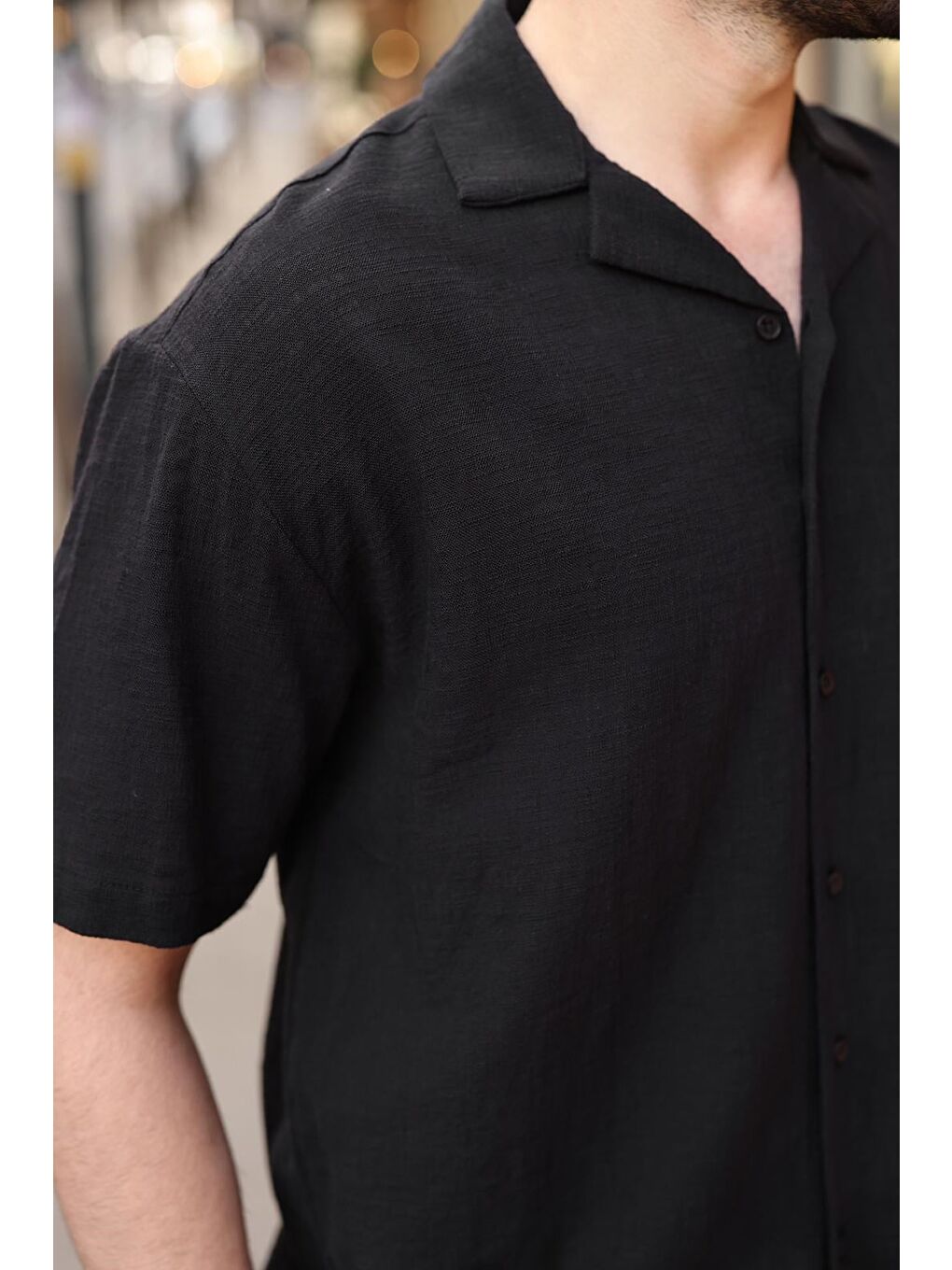 Siyah %100 Pamuklu Rahat Kesim Erkek Gömlek E6773-3