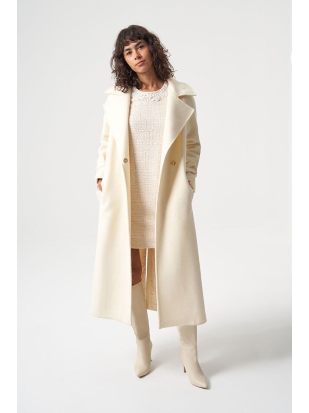 MZL Ekru Uzun Premium Kaşe Kaban-2