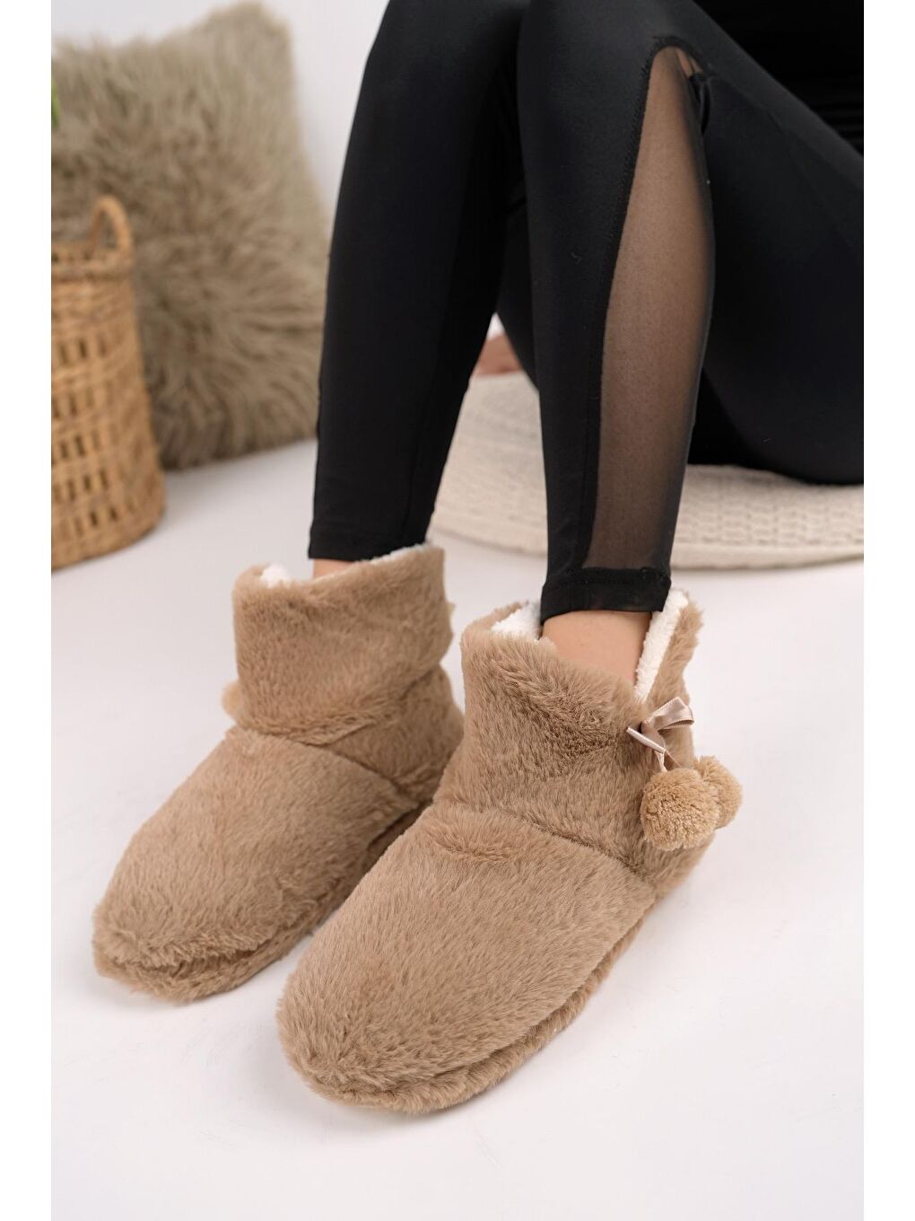 Kahverengi RP-Çinçila Kadın Panduf Ev Botu Ev Ayakkabısı-2