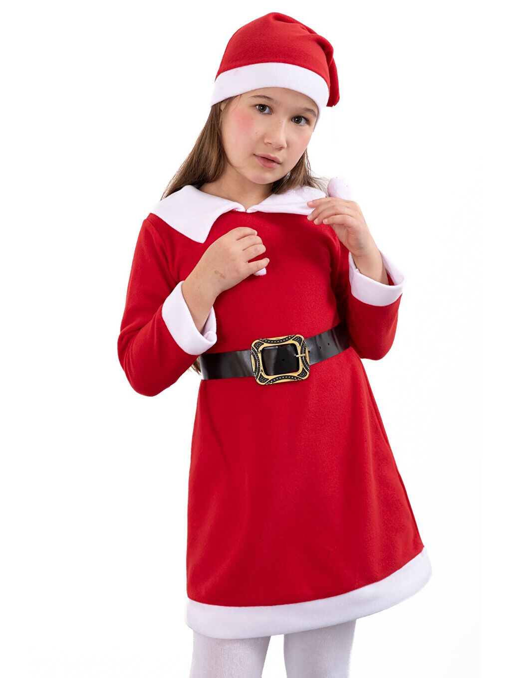 Kırmızı Kız Çocuk Yılbaşı Temalı Şapkalı Elbise 23326-1