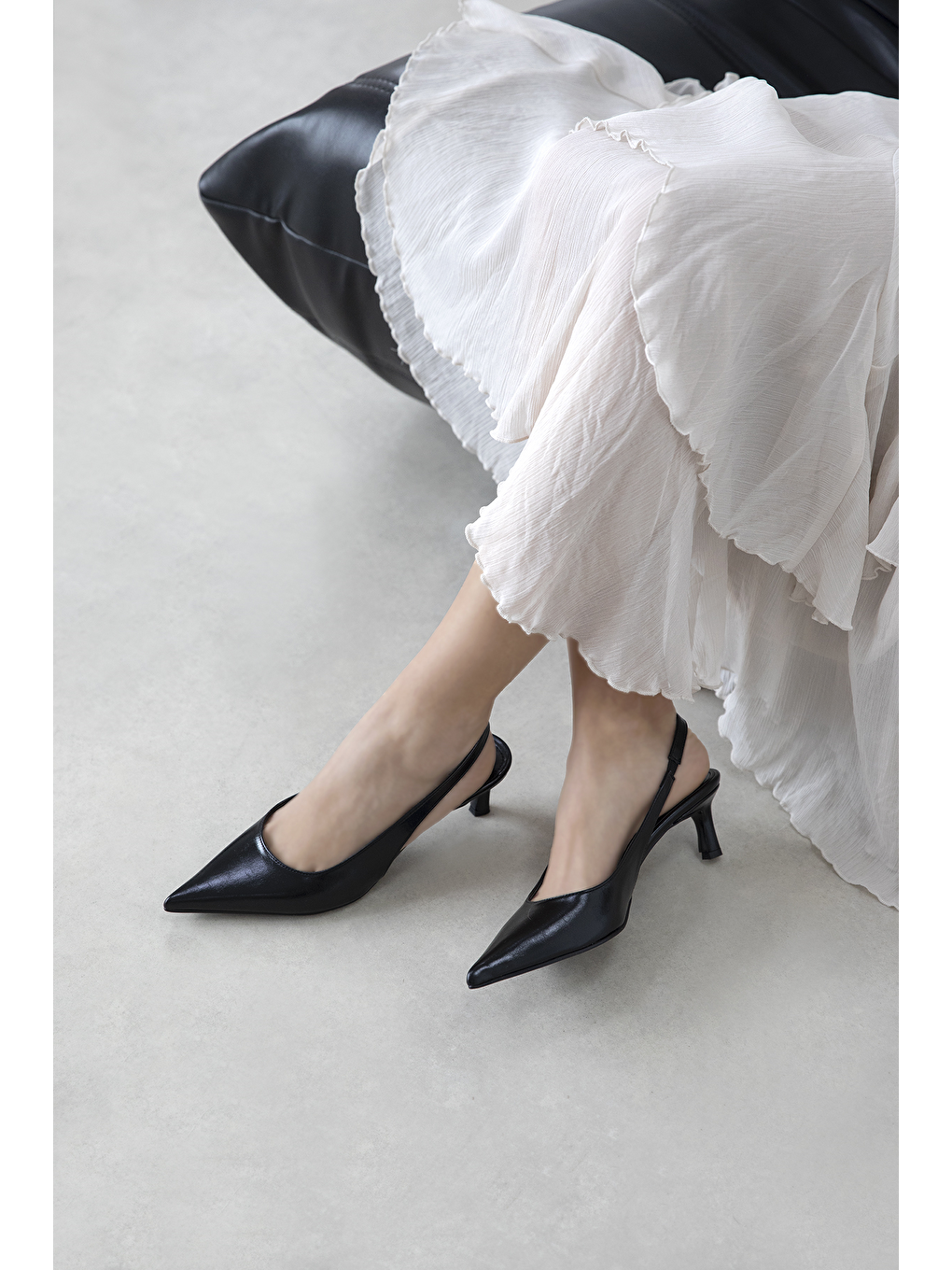 Molly Kadın Topuklu Kırışık Deri Ayakkabı Siyah-1