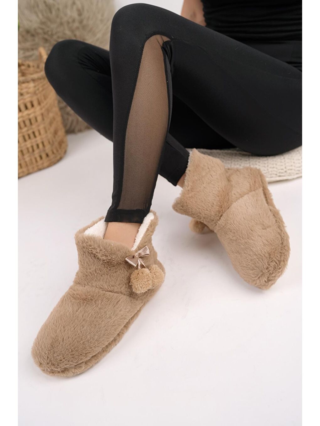 Kahverengi RP-Çinçila Kadın Panduf Ev Botu Ev Ayakkabısı-3