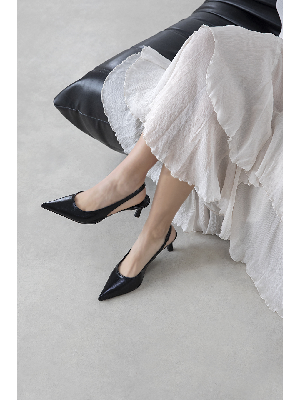 Molly Kadın Topuklu Kırışık Deri Ayakkabı Siyah-2