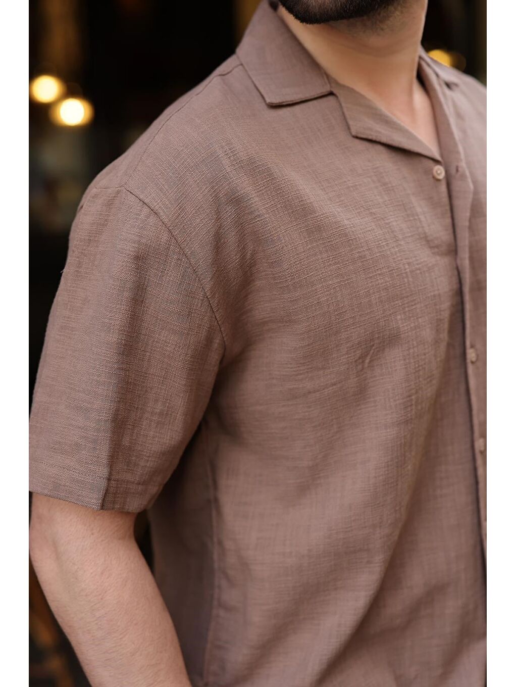 Kahverengi %100 Pamuklu Rahat Kesim Erkek Gömlek E6773-2
