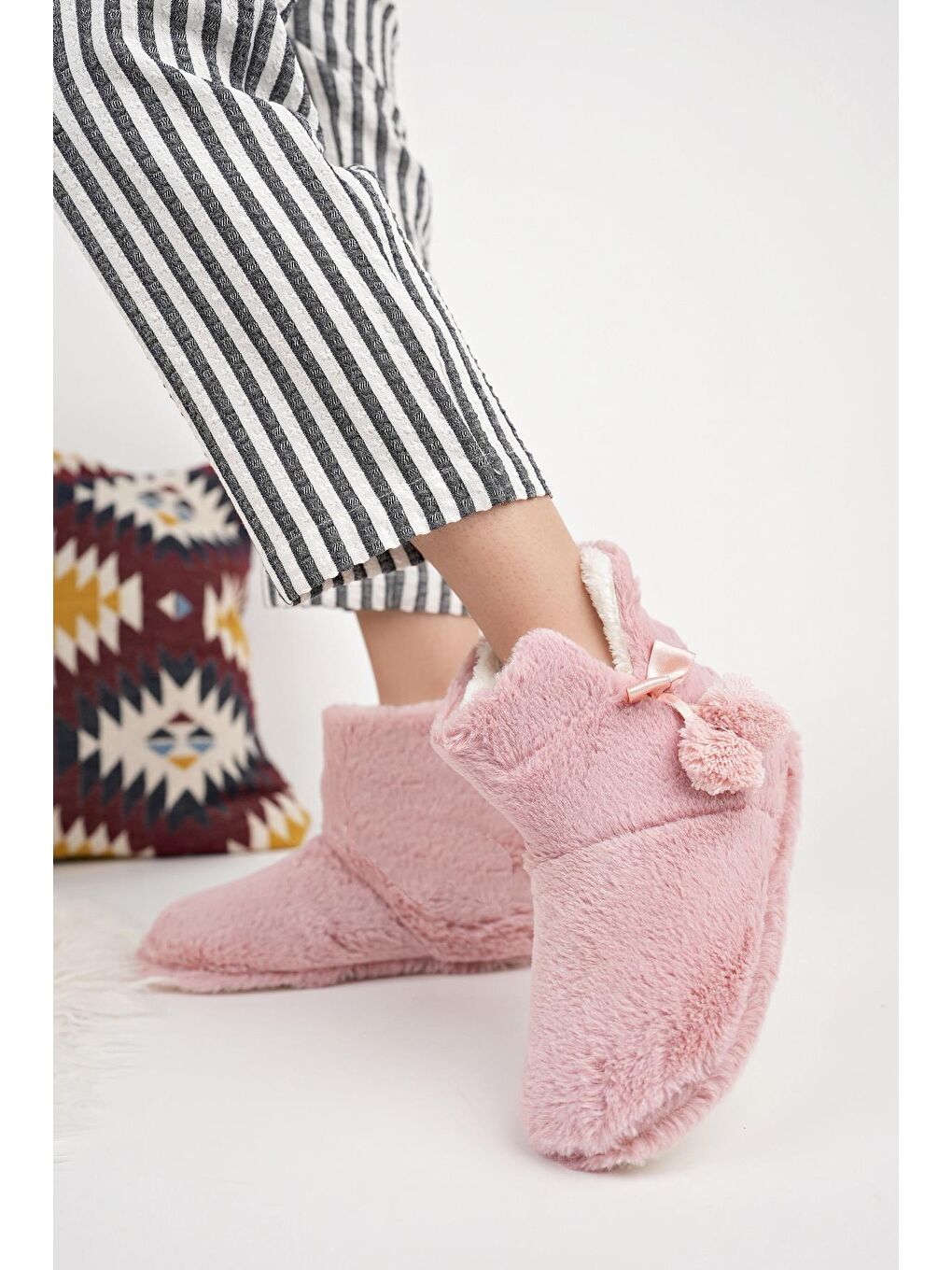 Pembe RP-Çinçila Kadın Panduf Ev Botu Ev Ayakkabısı-2