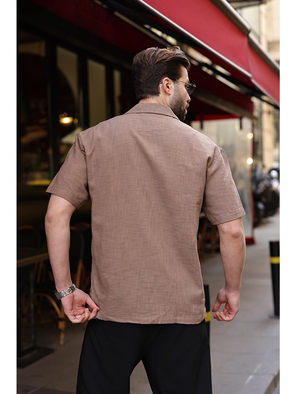 Kahverengi %100 Pamuklu Rahat Kesim Erkek Gömlek E6773-3