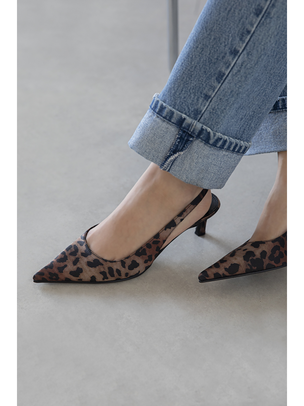 Kahverengi Molly  Kadın Topuklu Saten  Ayakkabı Leopar-1