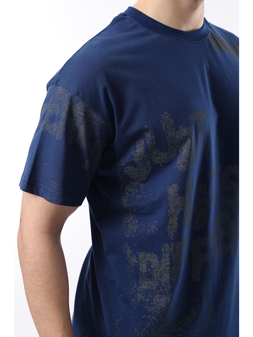 Lacivert Baskılı Erkek Tişört E7115-2