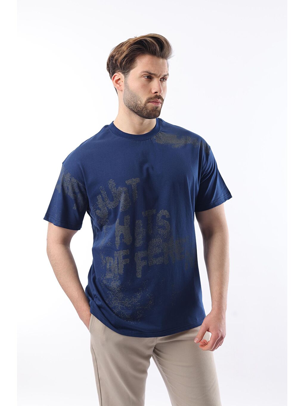 Lacivert Baskılı Erkek Tişört E7115-3