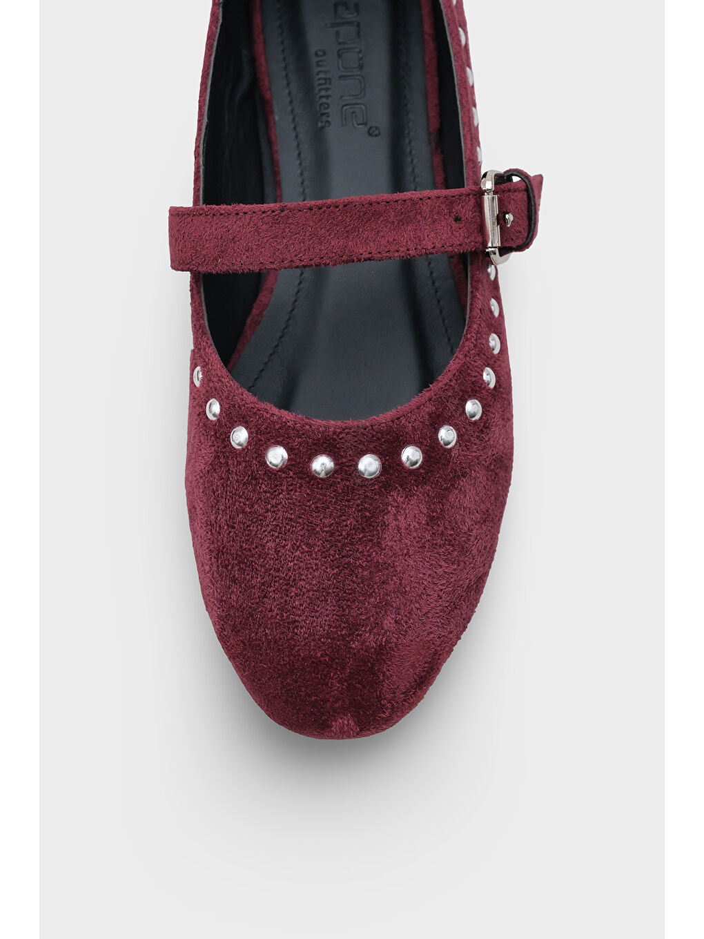 Bordo Penelop Yuvarlak Burunlu Metal Aksesuarlı Tokalı Suni Süet Kadın Babet-2