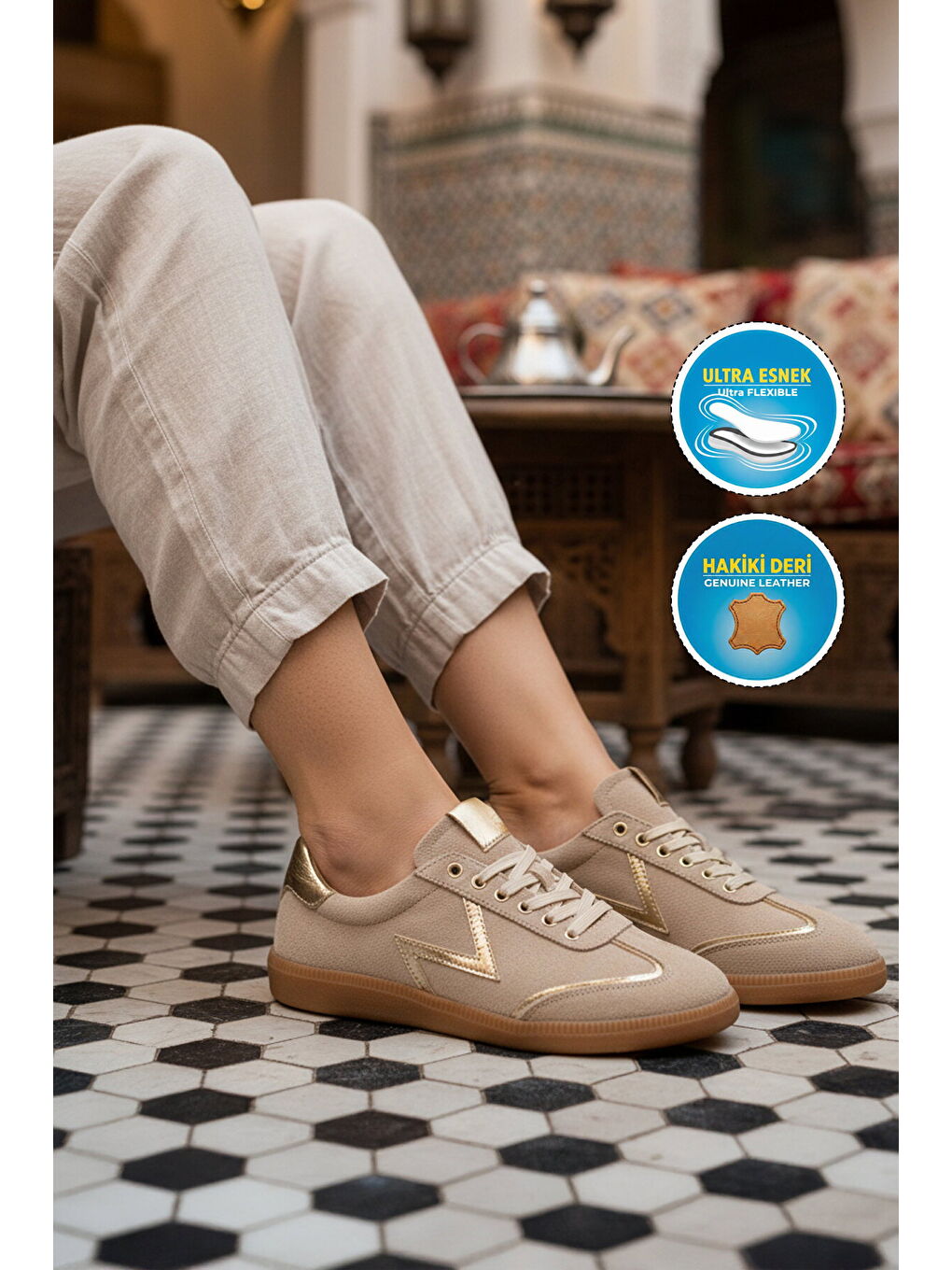 Bej Taş Hakiki Deri Kadın Casual Ayakkabı 2609902Y Z-3