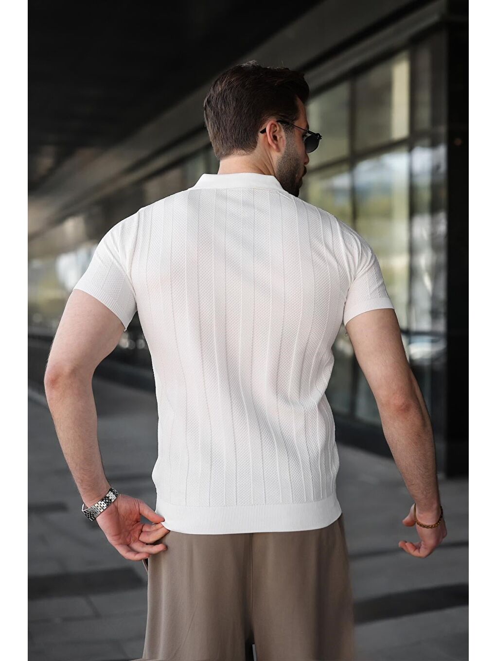 Beyaz Slim Fit Polo Yaka Triko Erkek Tişört E7491-3