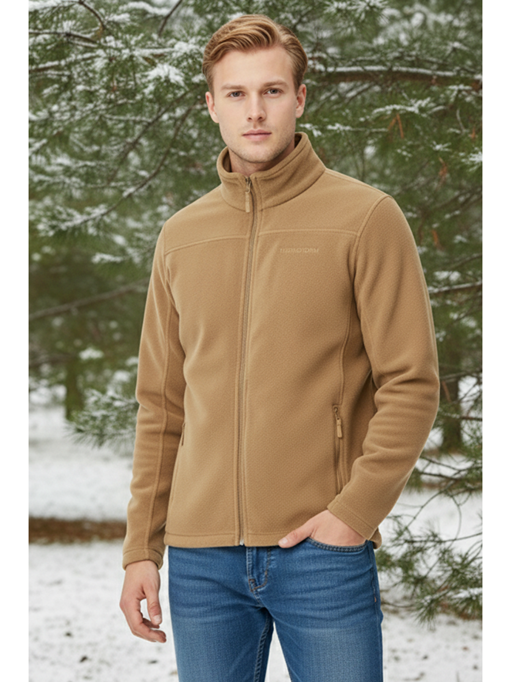 Bej Erkek Polar Fermuarlı Sweatshirt-2