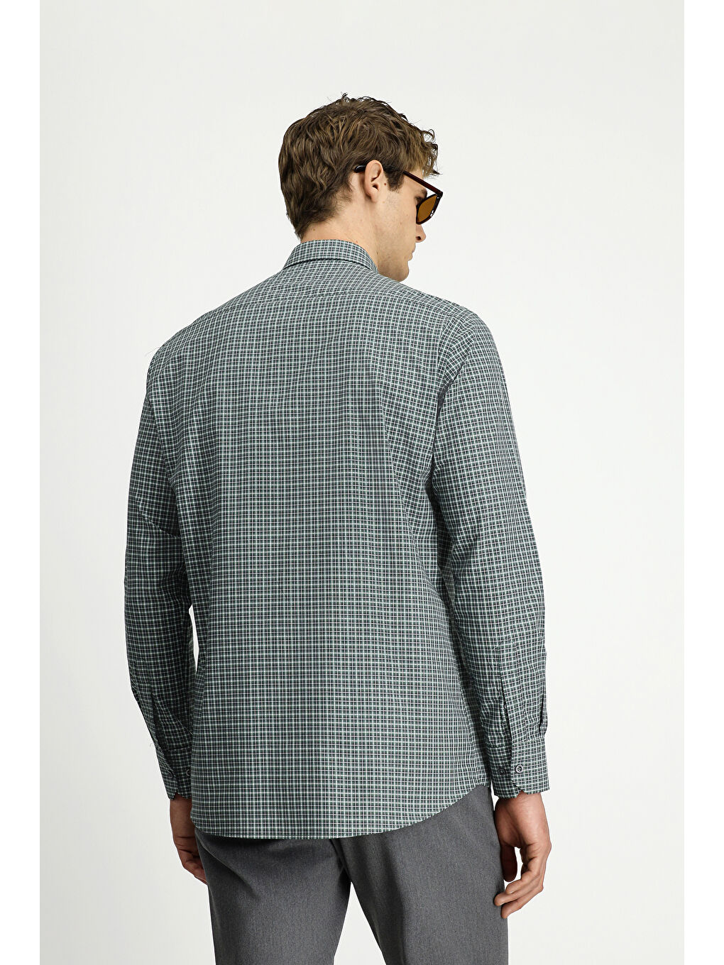 Yeşil Uzun Kol Regular Fit Ekose Düğmeli Yaka Cepli Pamuk Gömlek-5