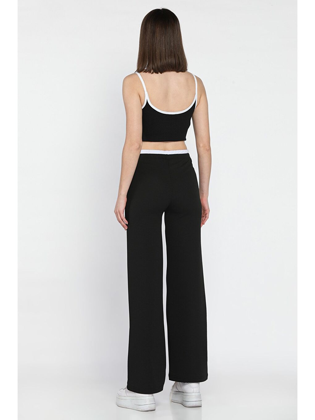 Siyah Kadın Çimalı Yüksek Bel Palazzo Pantolon-2