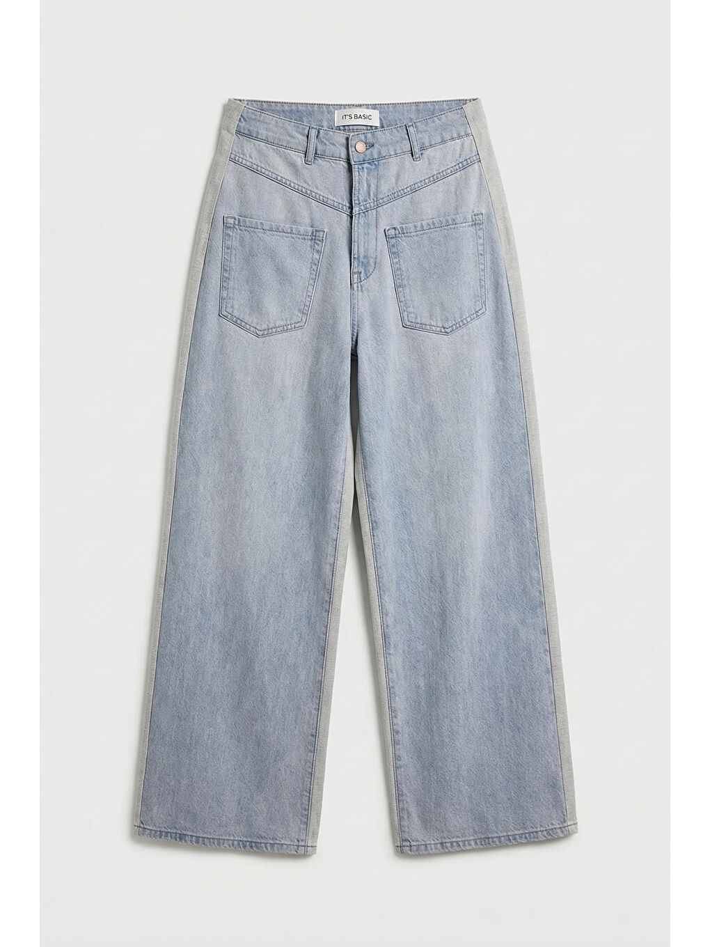 Kadın Gri Jean 2s6-89 Mega Baggy Çift Parça Önden Cepli Tasarım Denim Jean-2