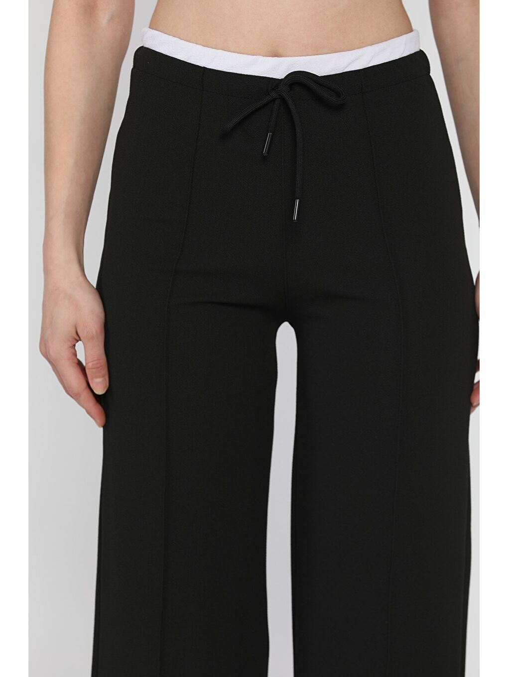 Siyah Kadın Çimalı Yüksek Bel Palazzo Pantolon-3