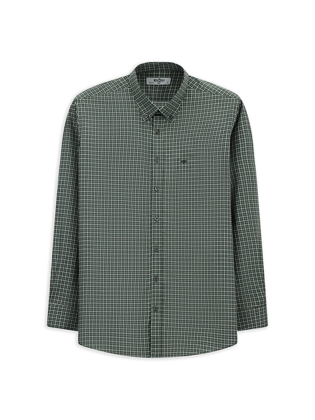 Yeşil Uzun Kol Regular Fit Ekose Düğmeli Yaka Cepli Pamuk Gömlek-6