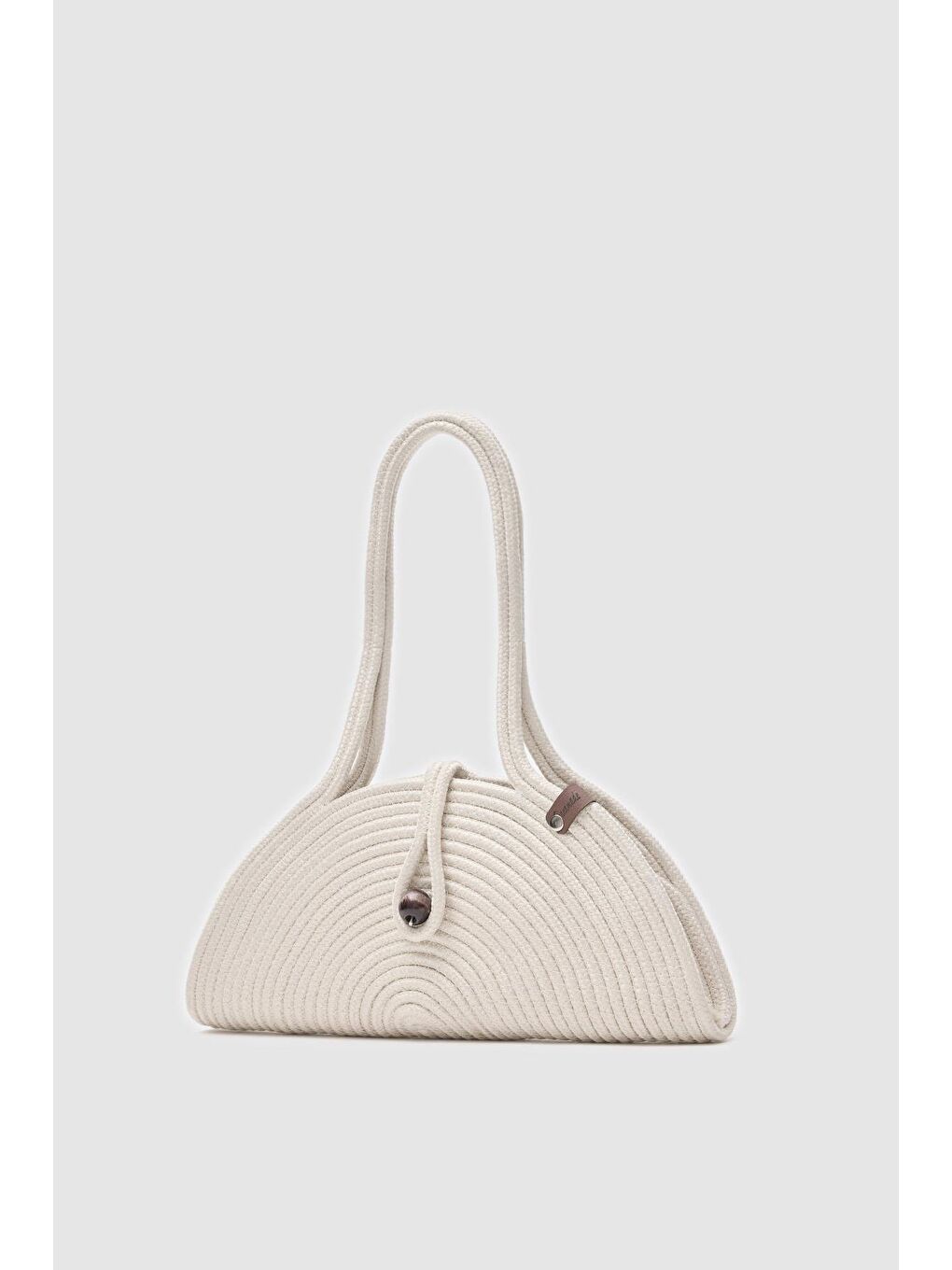 Ekru Paper Düğmeli Handmade Hasır Omuz Çantası Krem-2