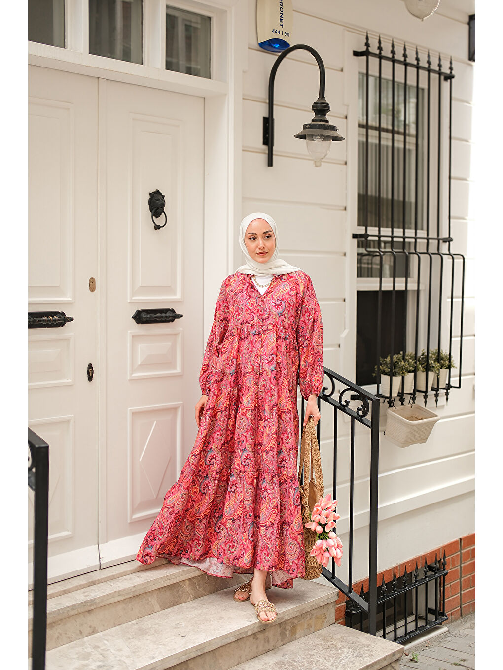 Kadın Cassime Desenli Elbise Mürdüm-1