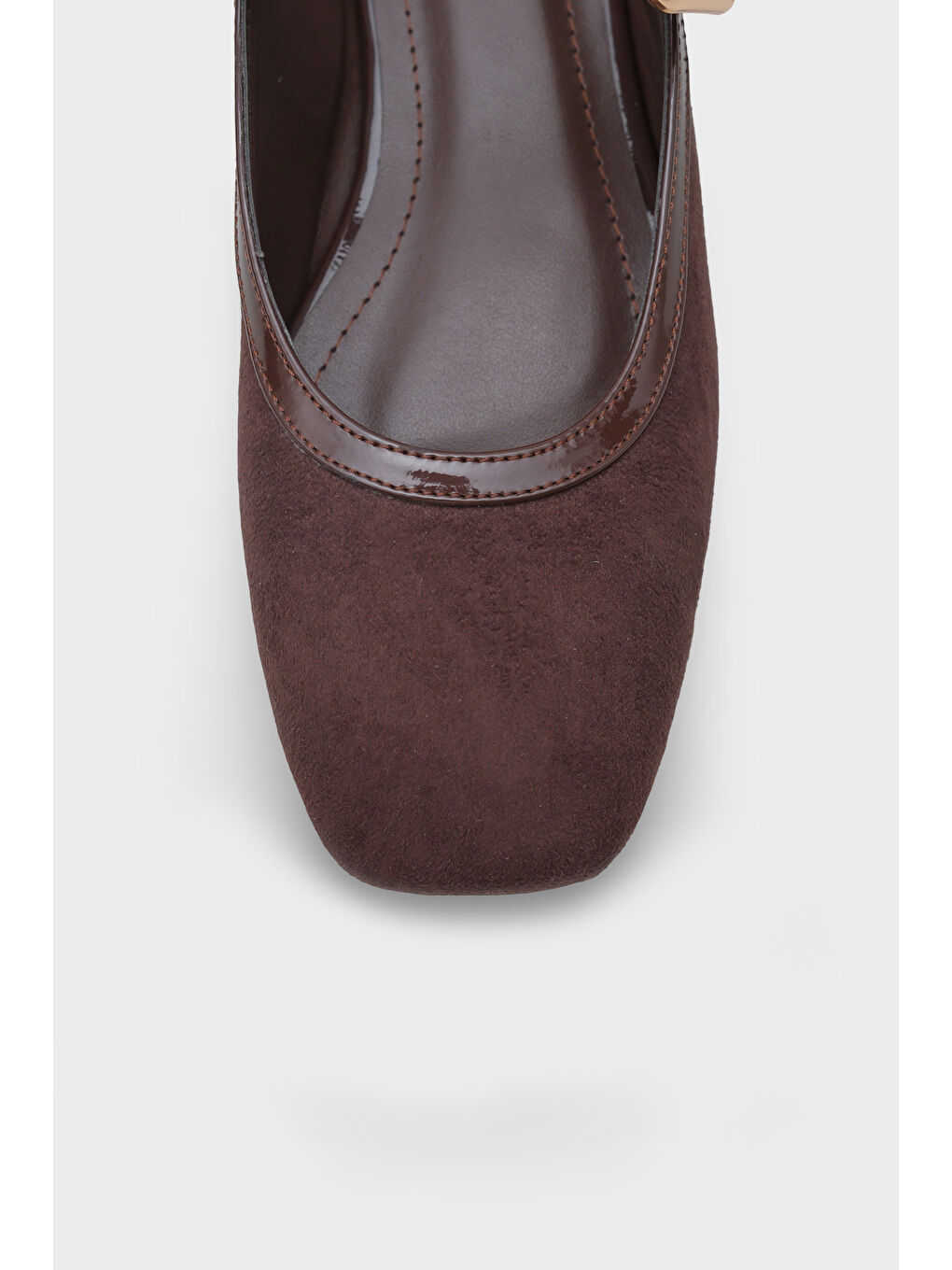 Kahverengi Sibelle Küt Burunlu Tokalı Bantlı Suni Süet Kadın Babet-2