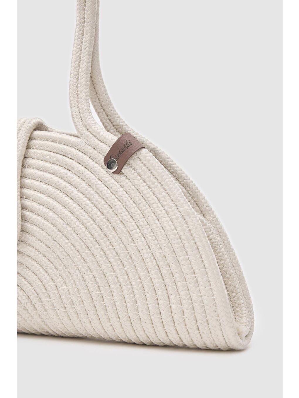 Ekru Paper Düğmeli Handmade Hasır Omuz Çantası Krem-3