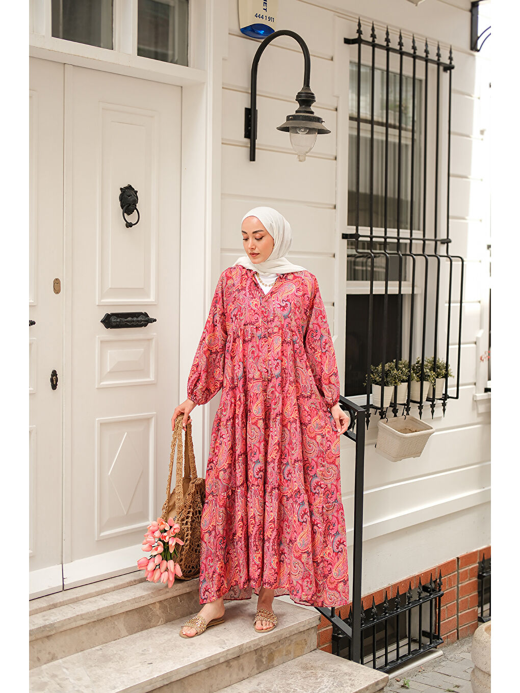 Kadın Cassime Desenli Elbise Mürdüm-2