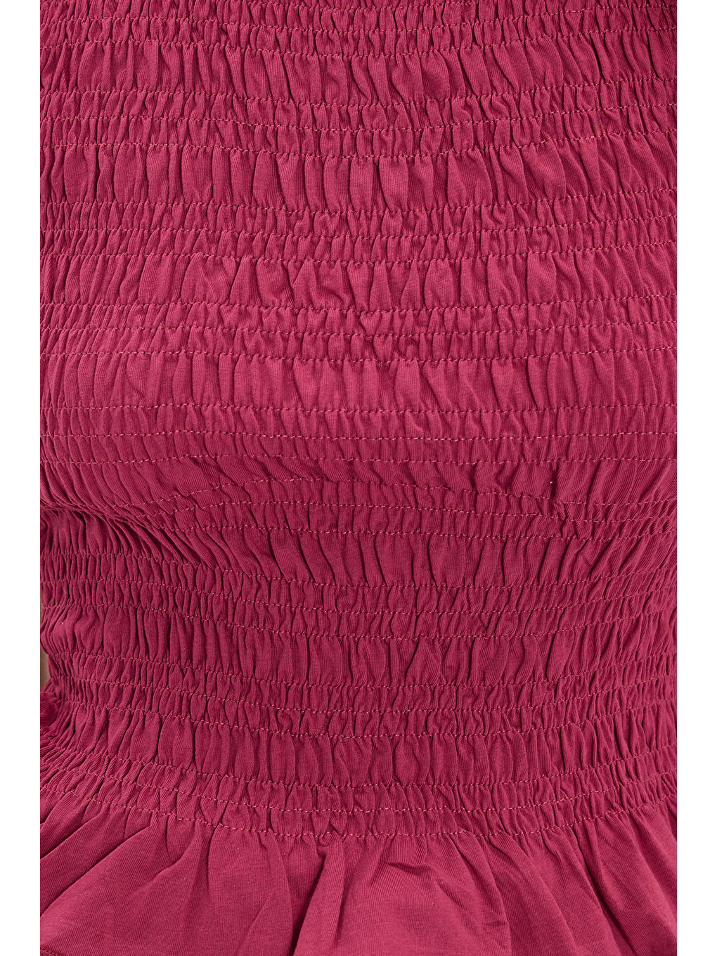 Kadın Slim Fit Dar Kesim %100 Pamuk Sıfır Kol Büzgülü Bisiklet Yaka Fuşya Bluz-3