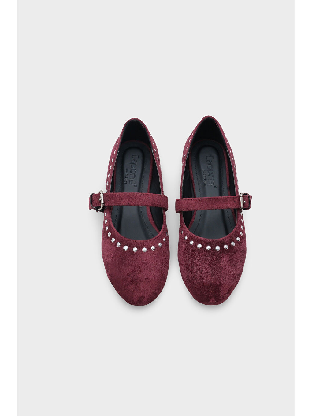 Bordo Penelop Yuvarlak Burunlu Metal Aksesuarlı Tokalı Suni Süet Kadın Babet-5