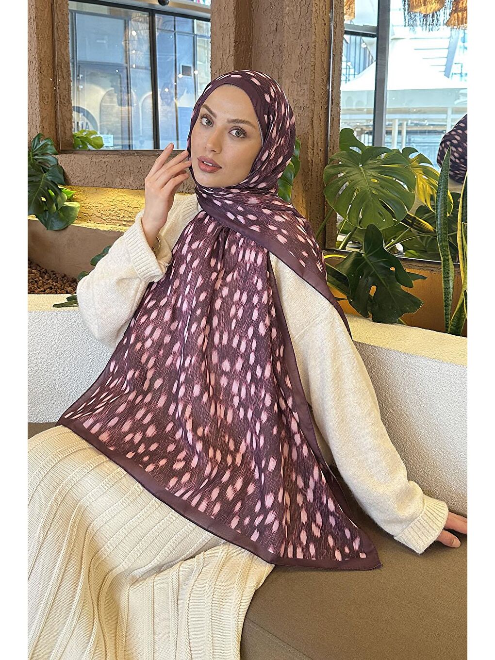 Ceylan Desen Soft Şal Mürdüm-1
