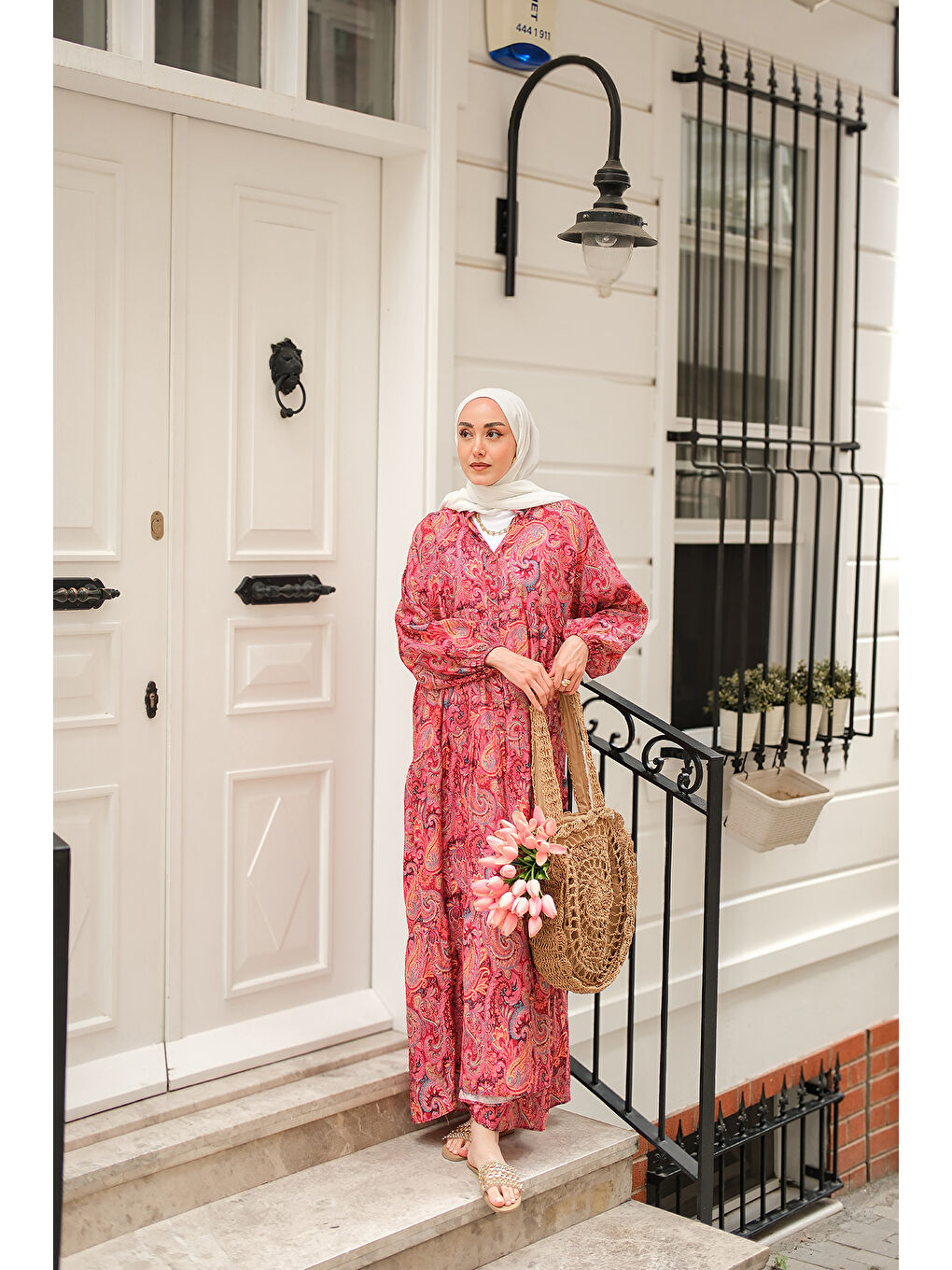 Kadın Cassime Desenli Elbise Mürdüm-4