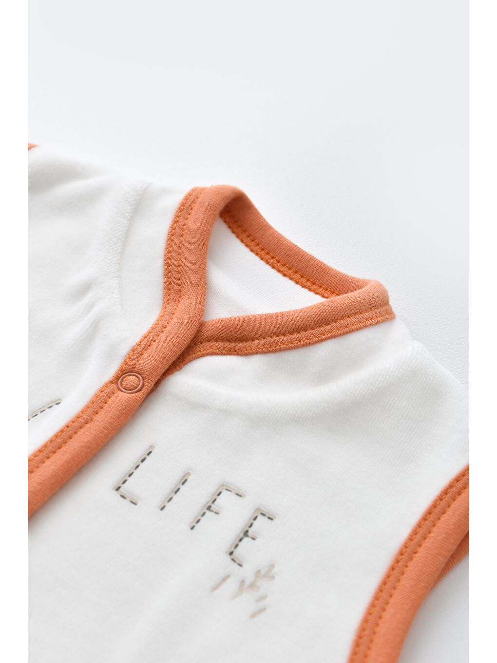 Turuncu Unisex Bebek Organik Kadife Pamuklu Kaplumbağa Desenli Alt-Üst Takım - Body Yelek Pantolon-2