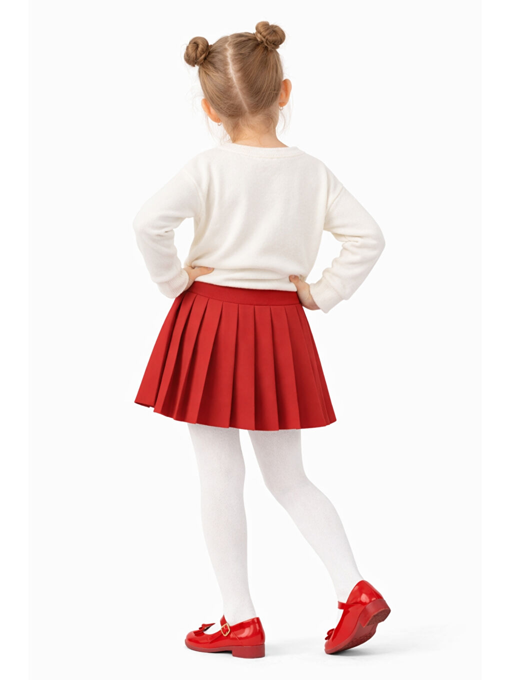 Kırmızı Kız Çocuk Çilek Desenli Üst Pileli Etek Kombin Ak14527-3