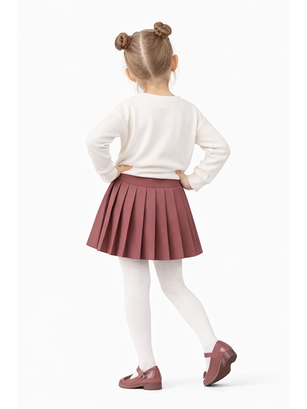 Pembe Kız Çocuk Çilek Desenli Üst Pileli Etek Kombin Ak14527-3