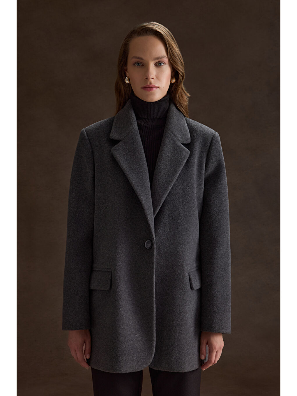 Antrasit Oversize Fit Kalın Ceket-1