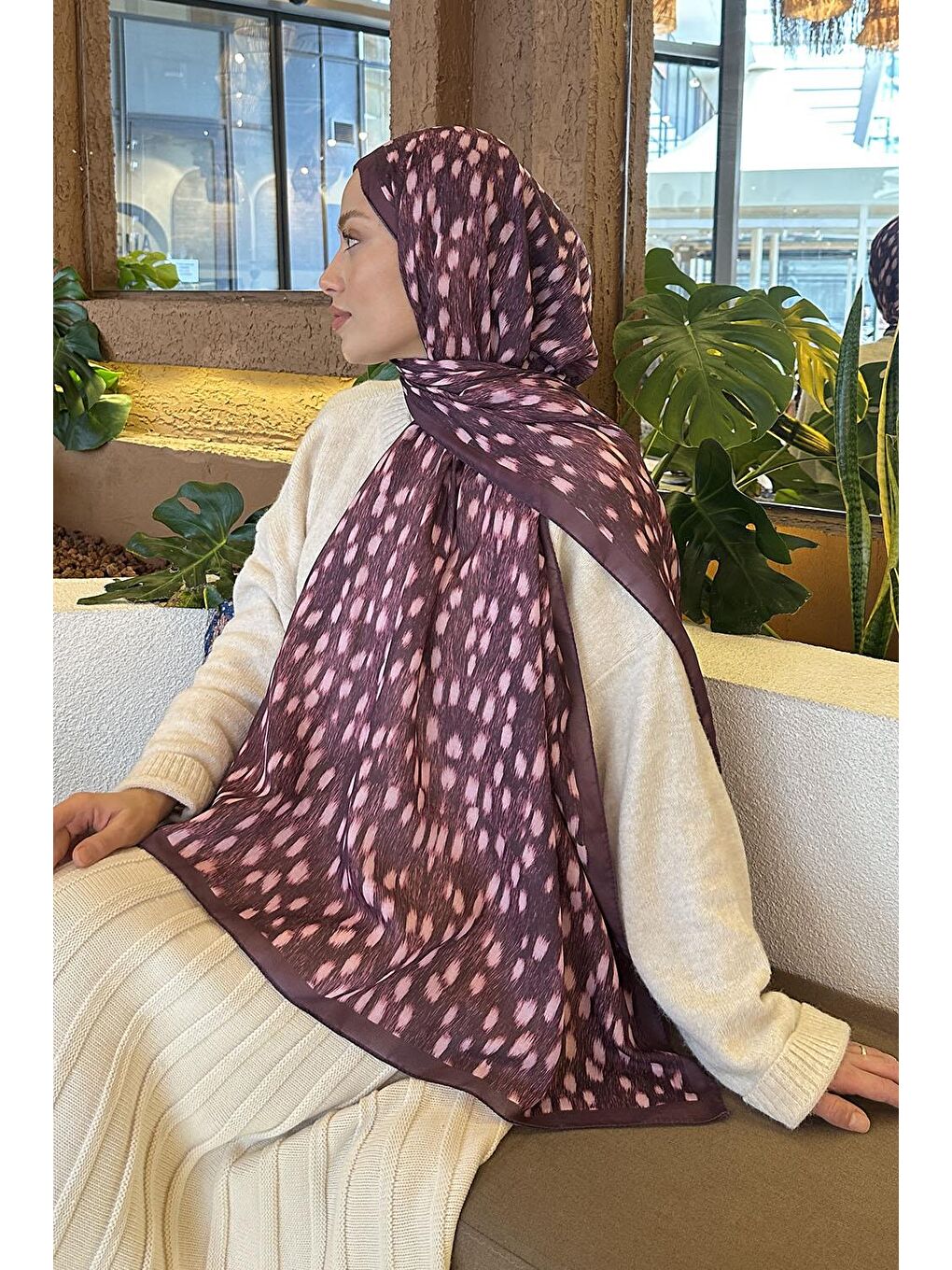 Ceylan Desen Soft Şal Mürdüm-3