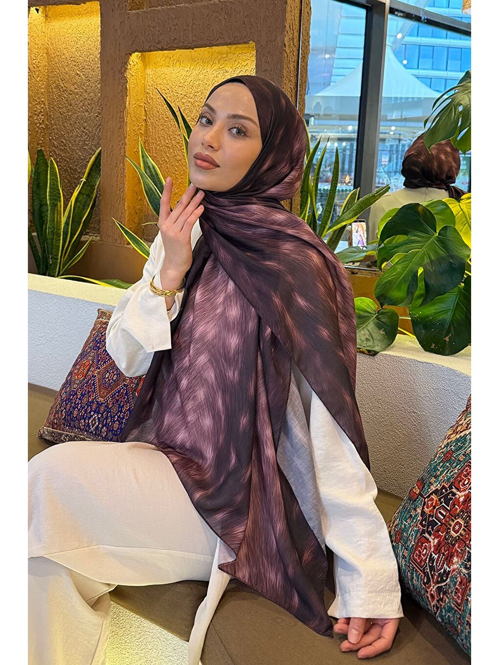 Ceylan Desen Soft Şal Koyu Bordo-1