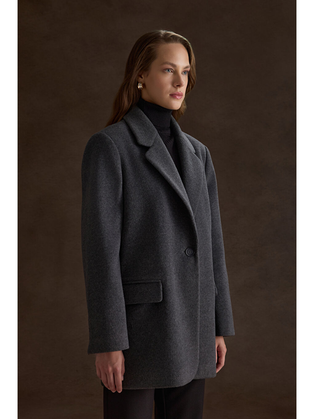 Antrasit Oversize Fit Kalın Ceket-2