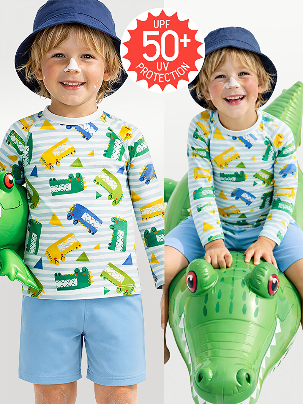 Karışık UV Korumalı Timsah Erkek Çocuk Mayo T-shirt