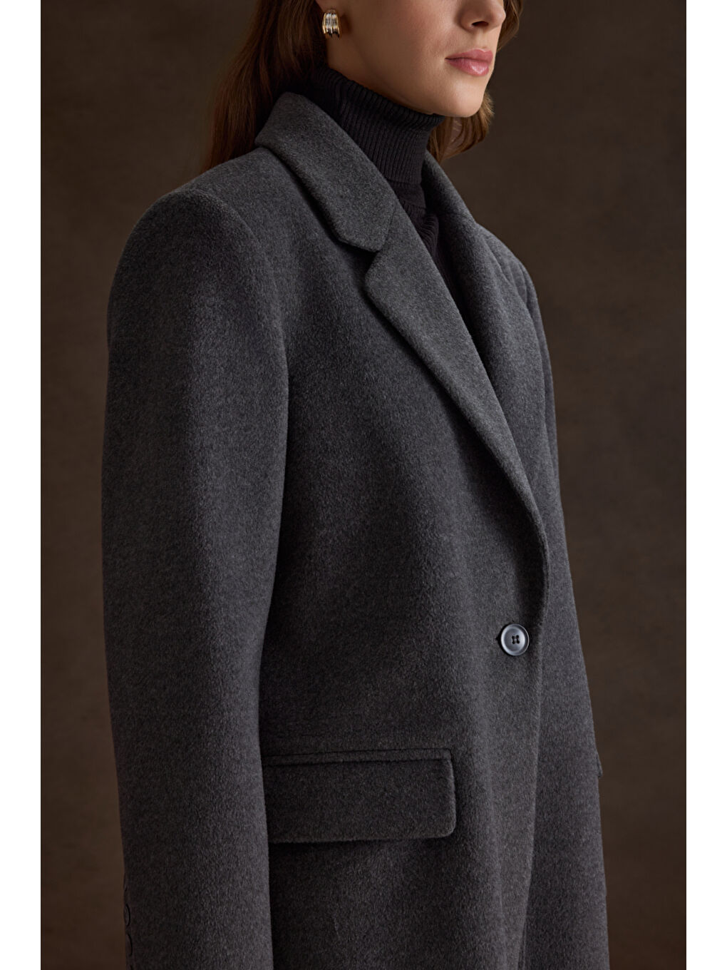 Antrasit Oversize Fit Kalın Ceket-4