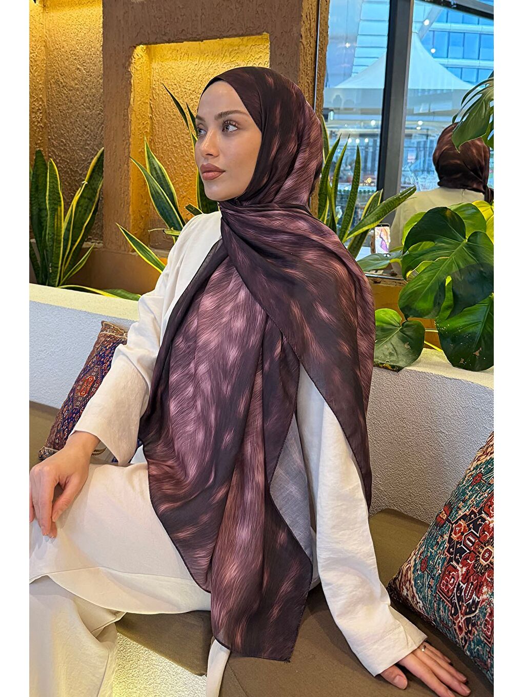 Ceylan Desen Soft Şal Koyu Bordo-2