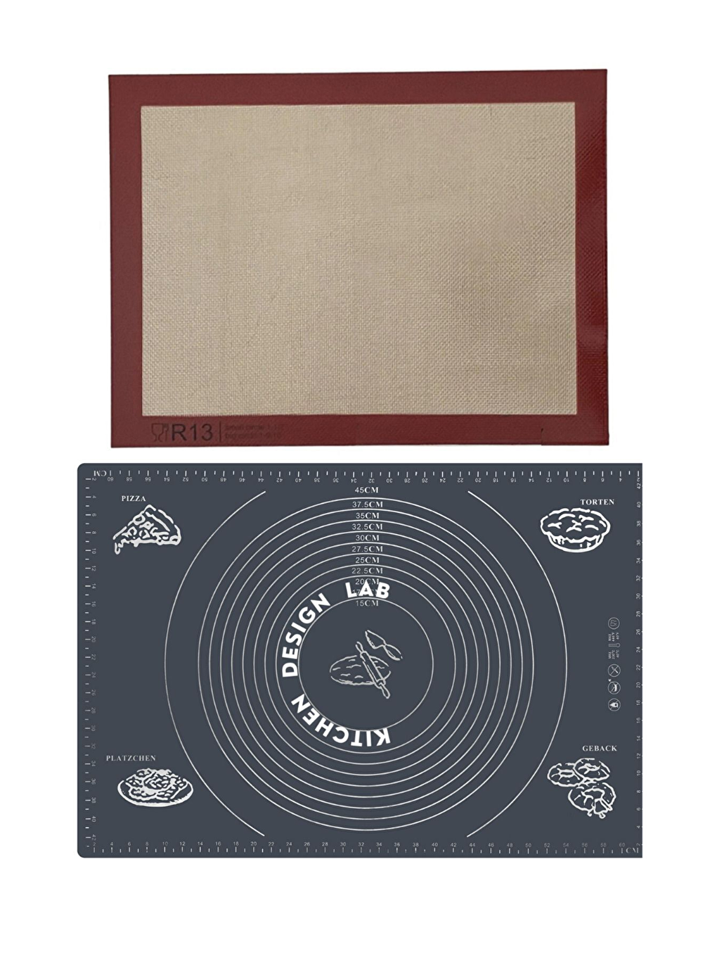 Karışık Isıya Dayanıklı Hamur Pişirme Altlığı ve Ölçülü Gri Hamur Açma Matı 45x65 cm