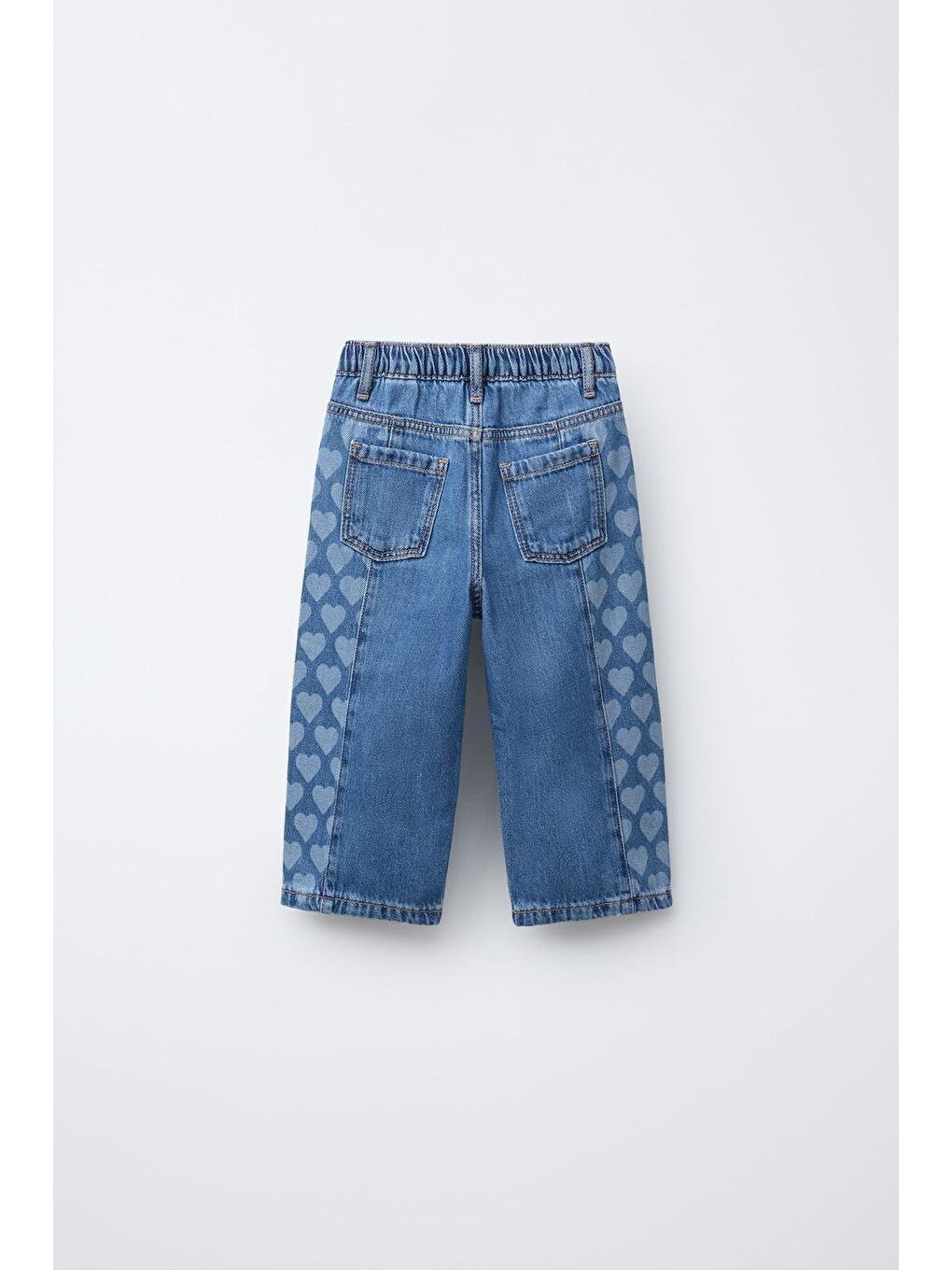 Kız Çocuk Mavi Kalp Desenli Denim Pantolon-2