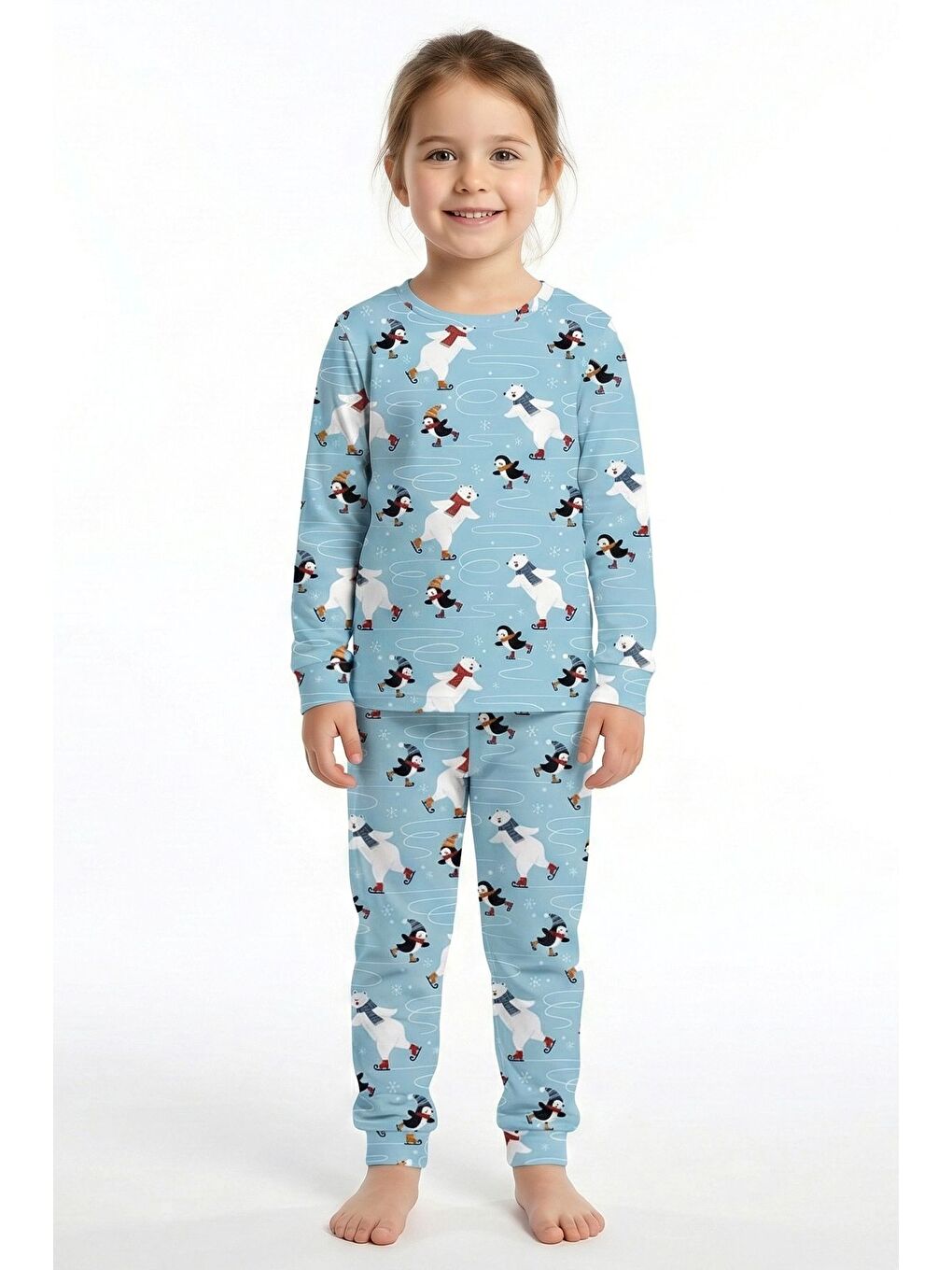 Unisex İnterlok Bebe Mavisi Yılbaşı Temalı Pijama Takımı-1