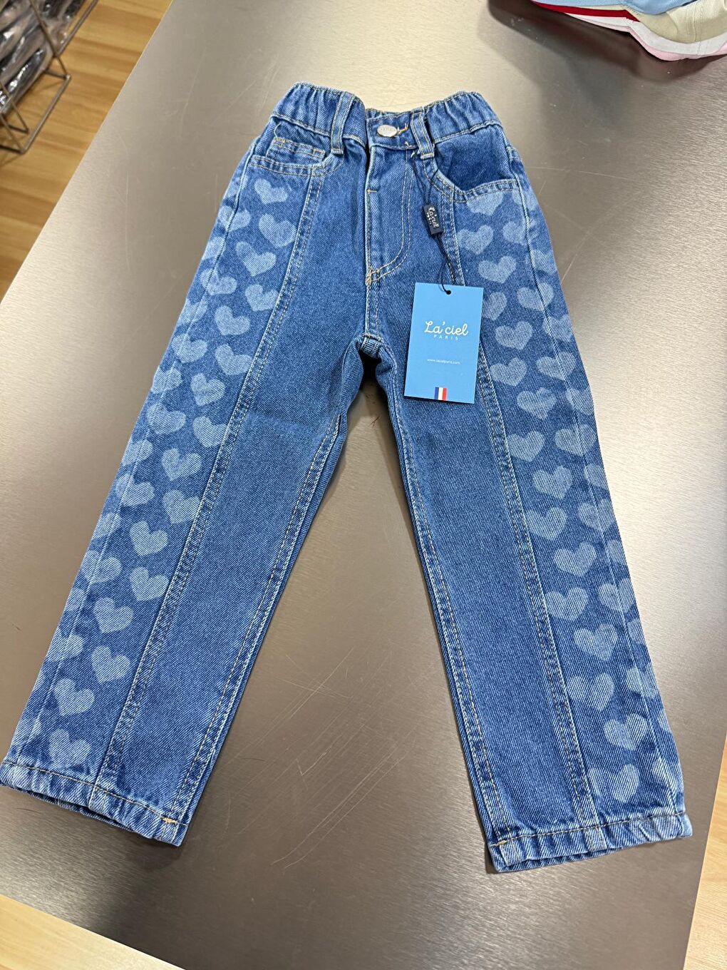 Kız Çocuk Mavi Kalp Desenli Denim Pantolon-3