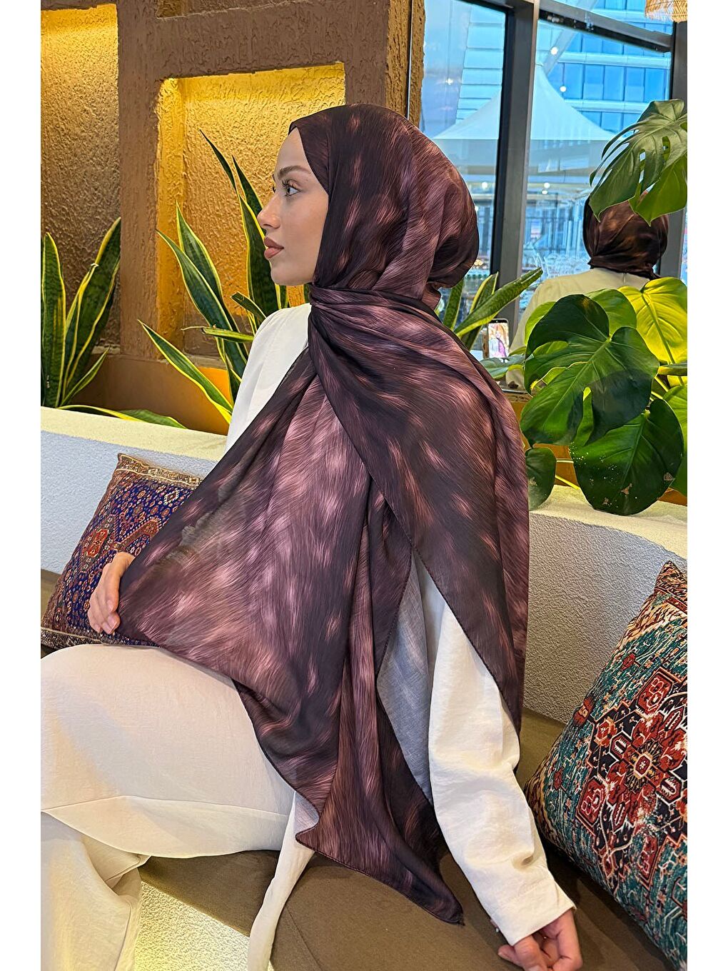 Ceylan Desen Soft Şal Koyu Bordo-3