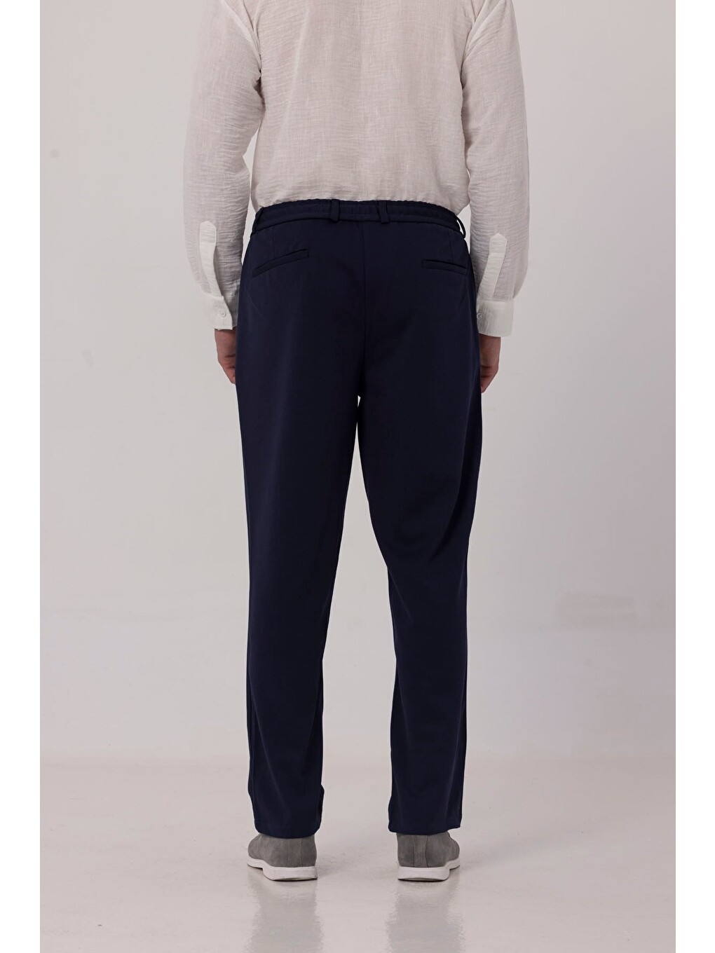 Açık Lacivert Dokulu Arka Lastikli Köprü Kemerli Bağcıklı Slim Fit Jogger Pantolon-3